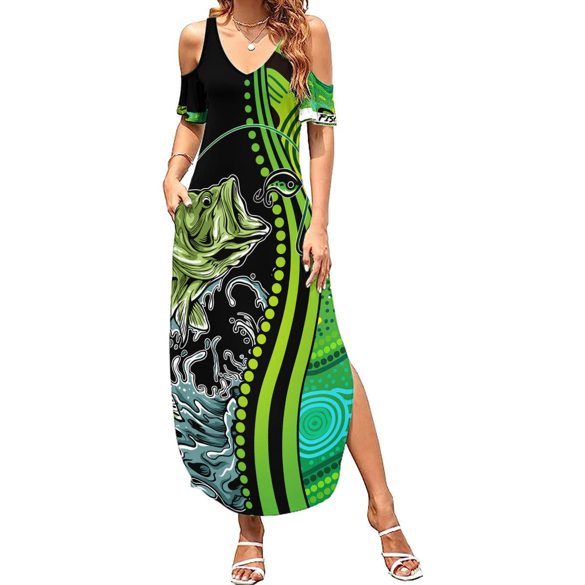 australia-fishing-summer-maxi-dress-aboriginal-rise-and-shine-a-bass-fish-jumps-out-of-water-and-aboriginal-patterns-inspired