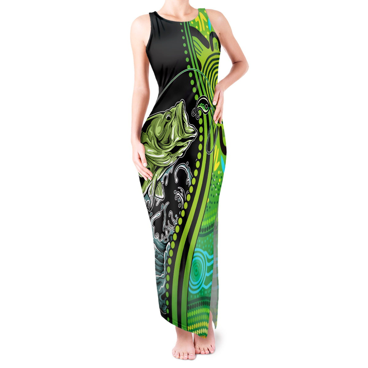 australia-fishing-tank-maxi-dress-aboriginal-rise-and-shine-a-bass-fish-jumps-out-of-water-and-aboriginal-patterns-inspired