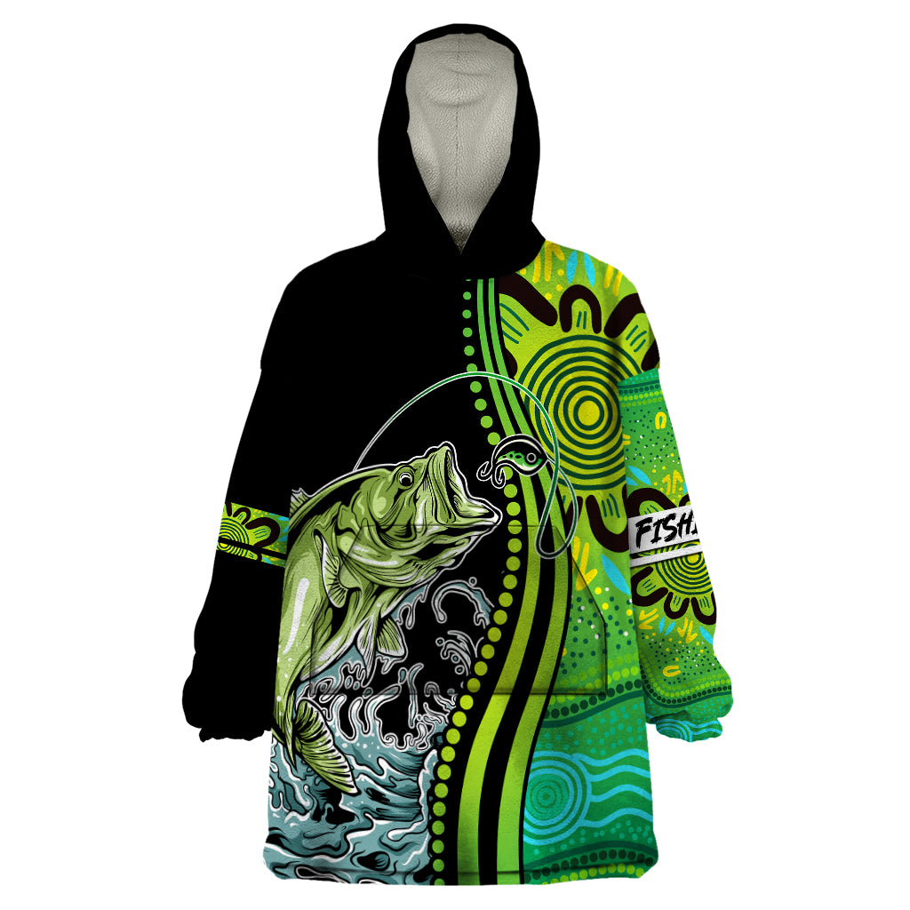 Australia Fishing Wearable Blanket Hoodie Aboriginal Rise And Shine A Bass Fish Jumps Out Of Water And Aboriginal Patterns Inspired - Vibe Hoodie Shop