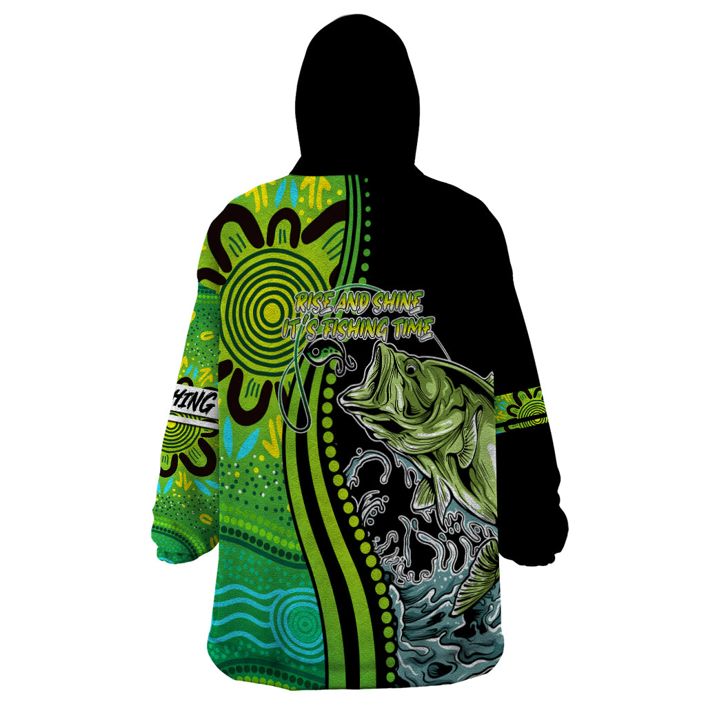 Australia Fishing Wearable Blanket Hoodie Aboriginal Rise And Shine A Bass Fish Jumps Out Of Water And Aboriginal Patterns Inspired - Vibe Hoodie Shop