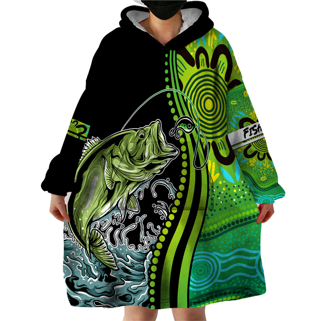 Australia Fishing Wearable Blanket Hoodie Aboriginal Rise And Shine A Bass Fish Jumps Out Of Water And Aboriginal Patterns Inspired - Vibe Hoodie Shop