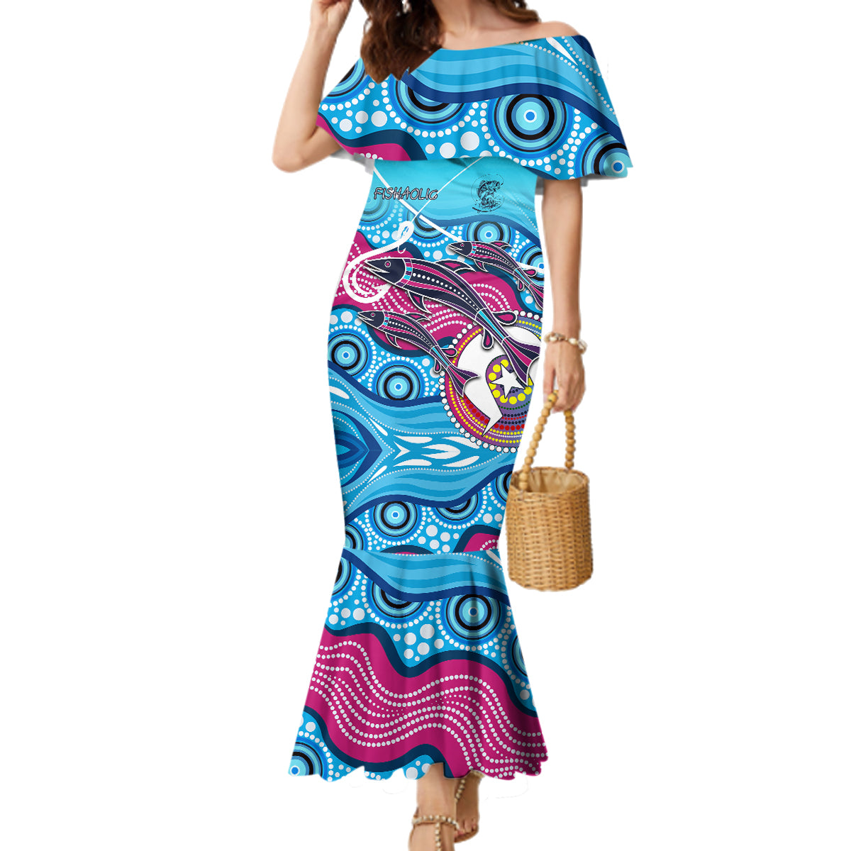 australia-fishing-family-matching-mermaid-dress-and-hawaiian-shirt-fishaholic-with-the-dhari-symbol-and-aboriginal-pattern