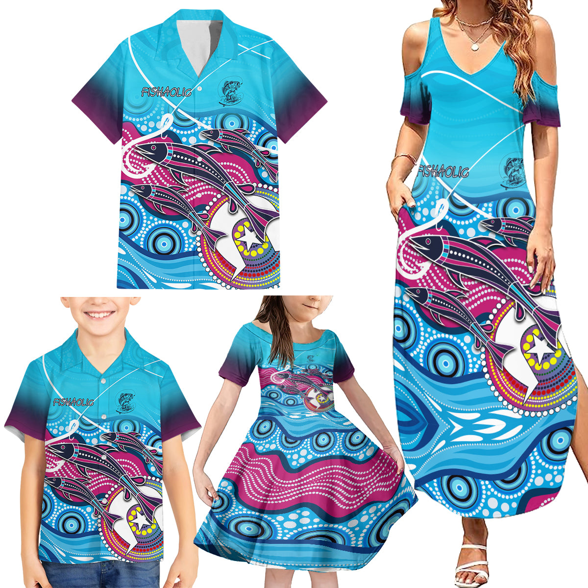 australia-fishing-family-matching-summer-maxi-dress-and-hawaiian-shirt-fishaholic-with-the-dhari-symbol-and-aboriginal-pattern