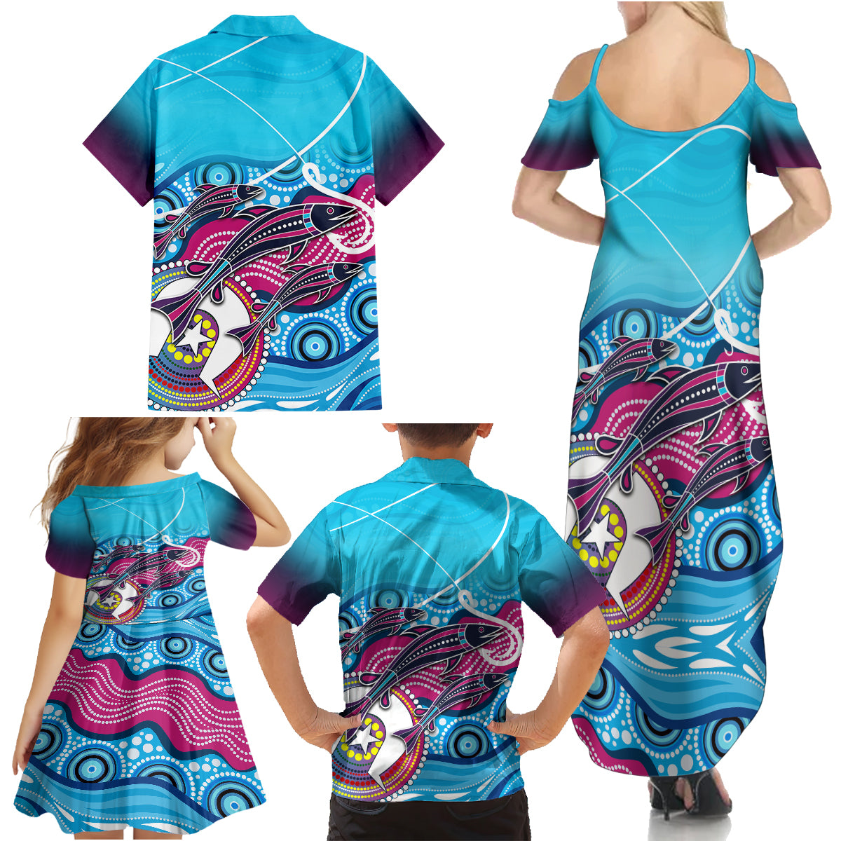 australia-fishing-family-matching-summer-maxi-dress-and-hawaiian-shirt-fishaholic-with-the-dhari-symbol-and-aboriginal-pattern