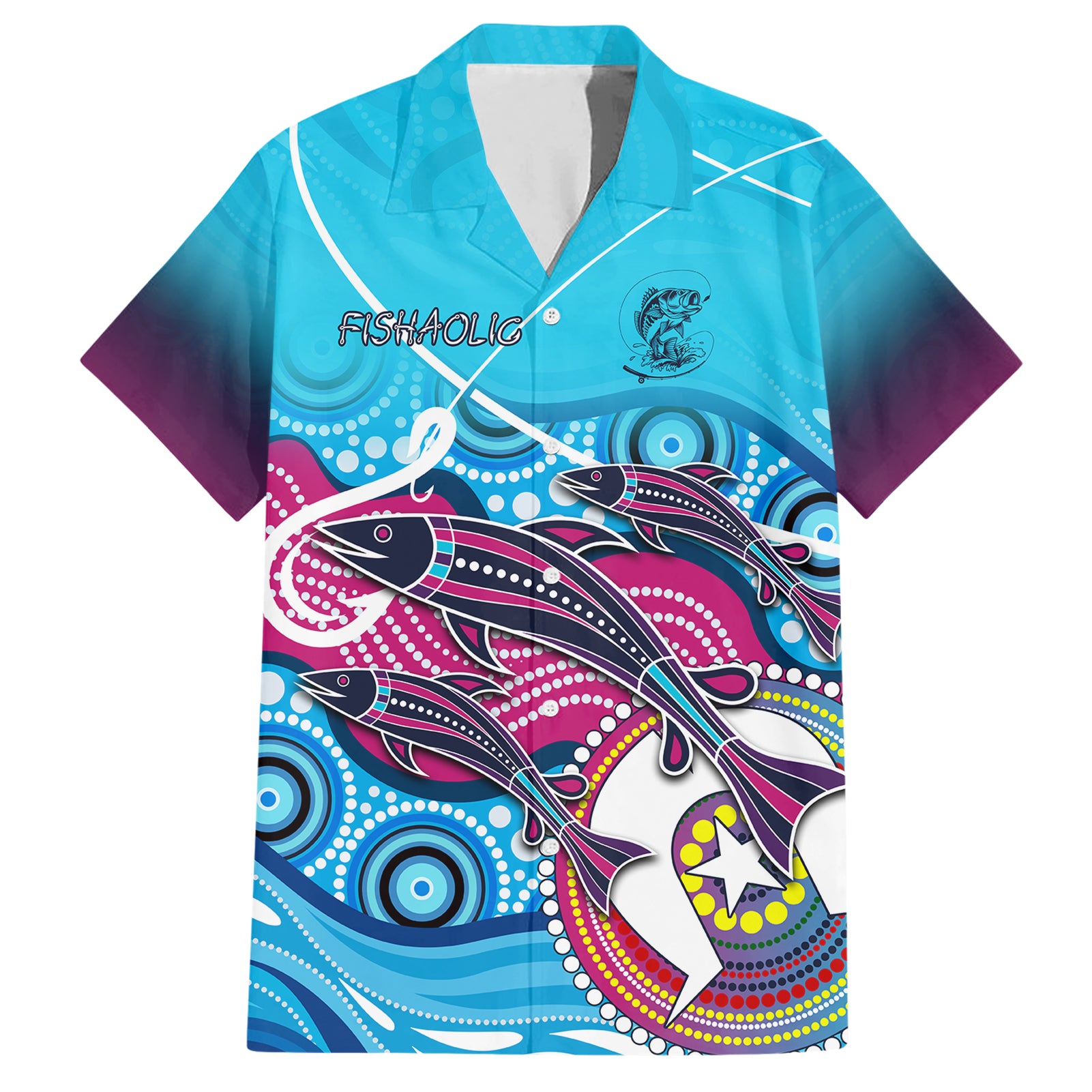 Australia Fishing Hawaiian Shirt Fishaholic With The Dhari Symbol And Aboriginal Pattern - Vibe Hoodie Shop