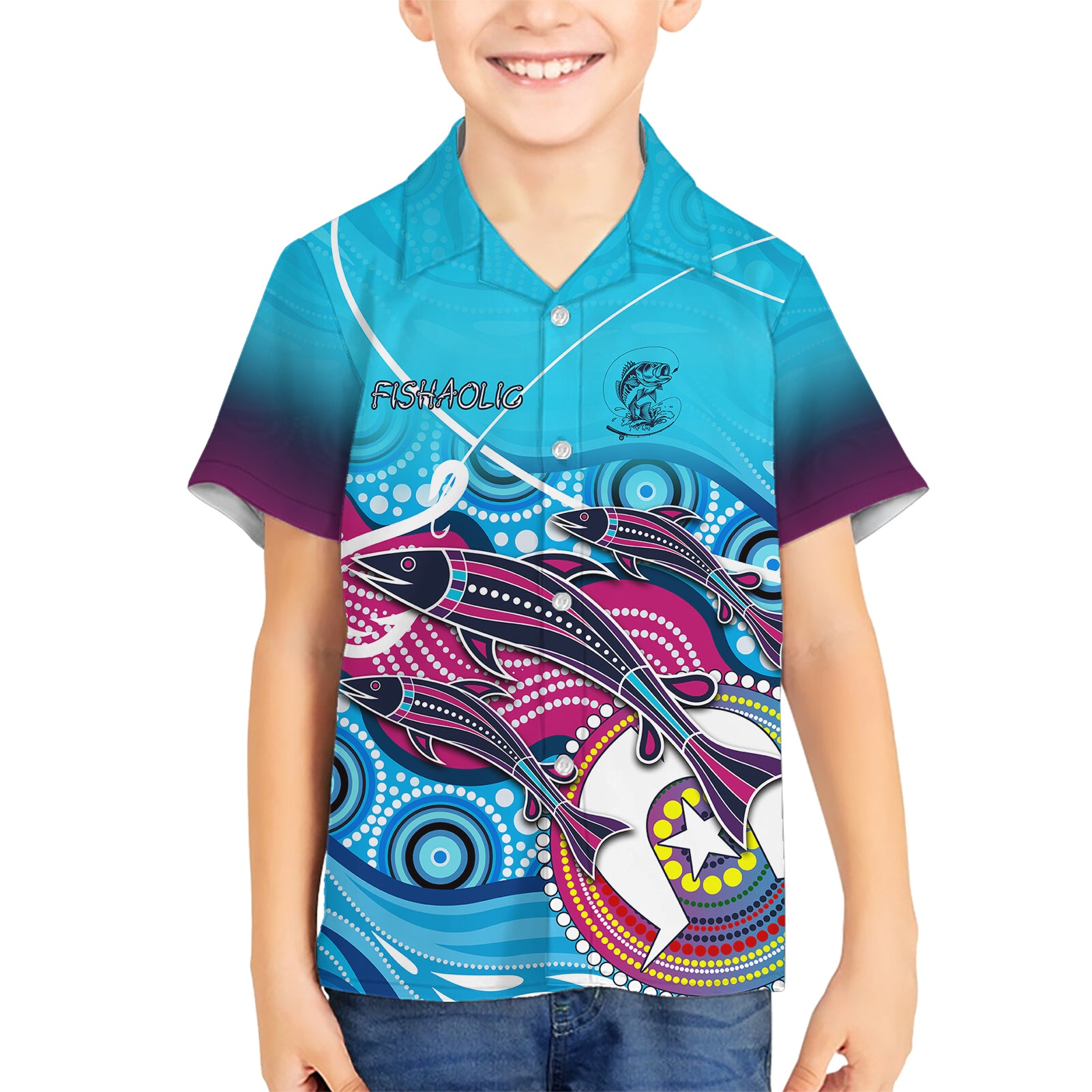 Australia Fishing Hawaiian Shirt Fishaholic With The Dhari Symbol And Aboriginal Pattern - Vibe Hoodie Shop