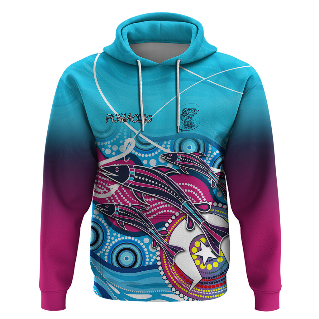 Australia Fishing Hoodie Fishaholic With The Dhari Symbol And Aboriginal Pattern - Vibe Hoodie Shop