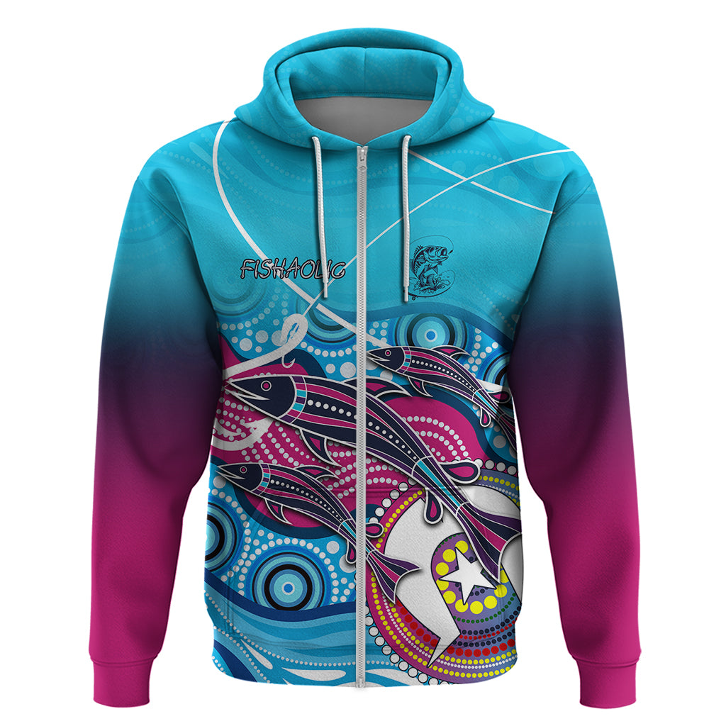 Australia Fishing Hoodie Fishaholic With The Dhari Symbol And Aboriginal Pattern - Vibe Hoodie Shop