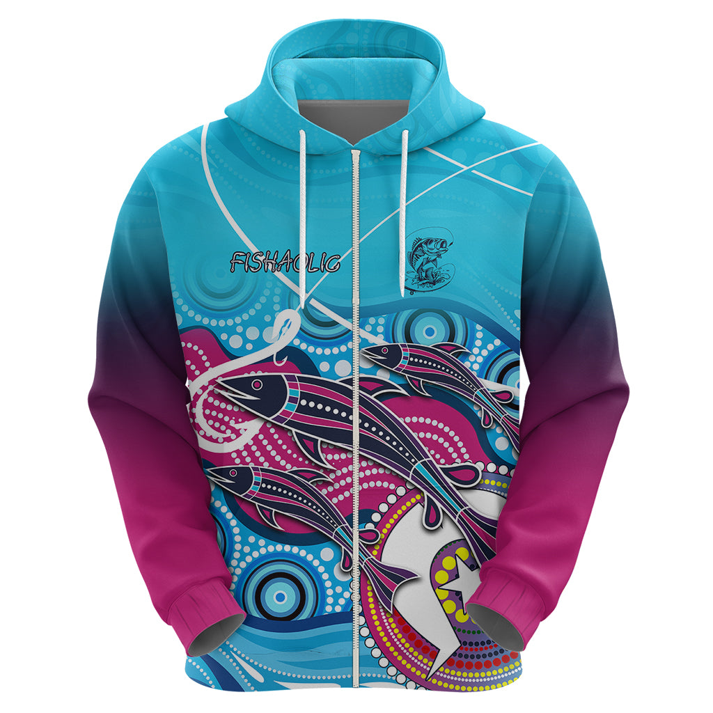 Australia Fishing Hoodie Fishaholic With The Dhari Symbol And Aboriginal Pattern - Vibe Hoodie Shop
