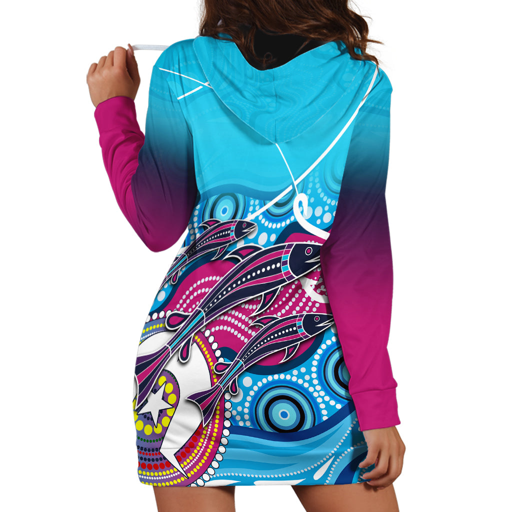 Australia Fishing Hoodie Dress Fishaholic With The Dhari Symbol And Aboriginal Pattern - Vibe Hoodie Shop