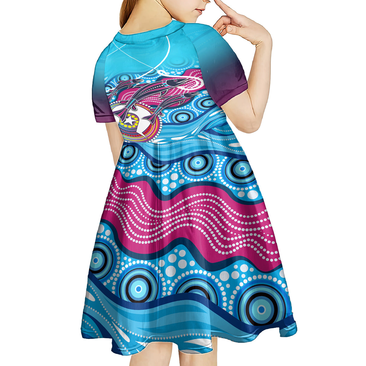 Australia Fishing Kid Short Sleeve Dress Fishaholic With The Dhari Symbol And Aboriginal Pattern - Vibe Hoodie Shop