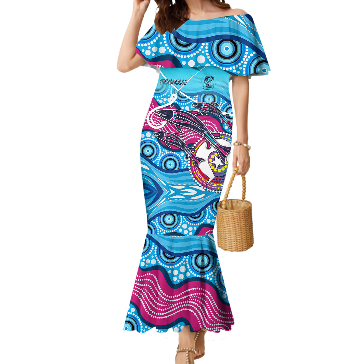 australia-fishing-mermaid-dress-fishaholic-with-the-dhari-symbol-and-aboriginal-pattern