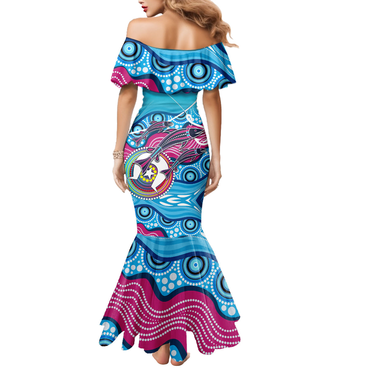 australia-fishing-mermaid-dress-fishaholic-with-the-dhari-symbol-and-aboriginal-pattern