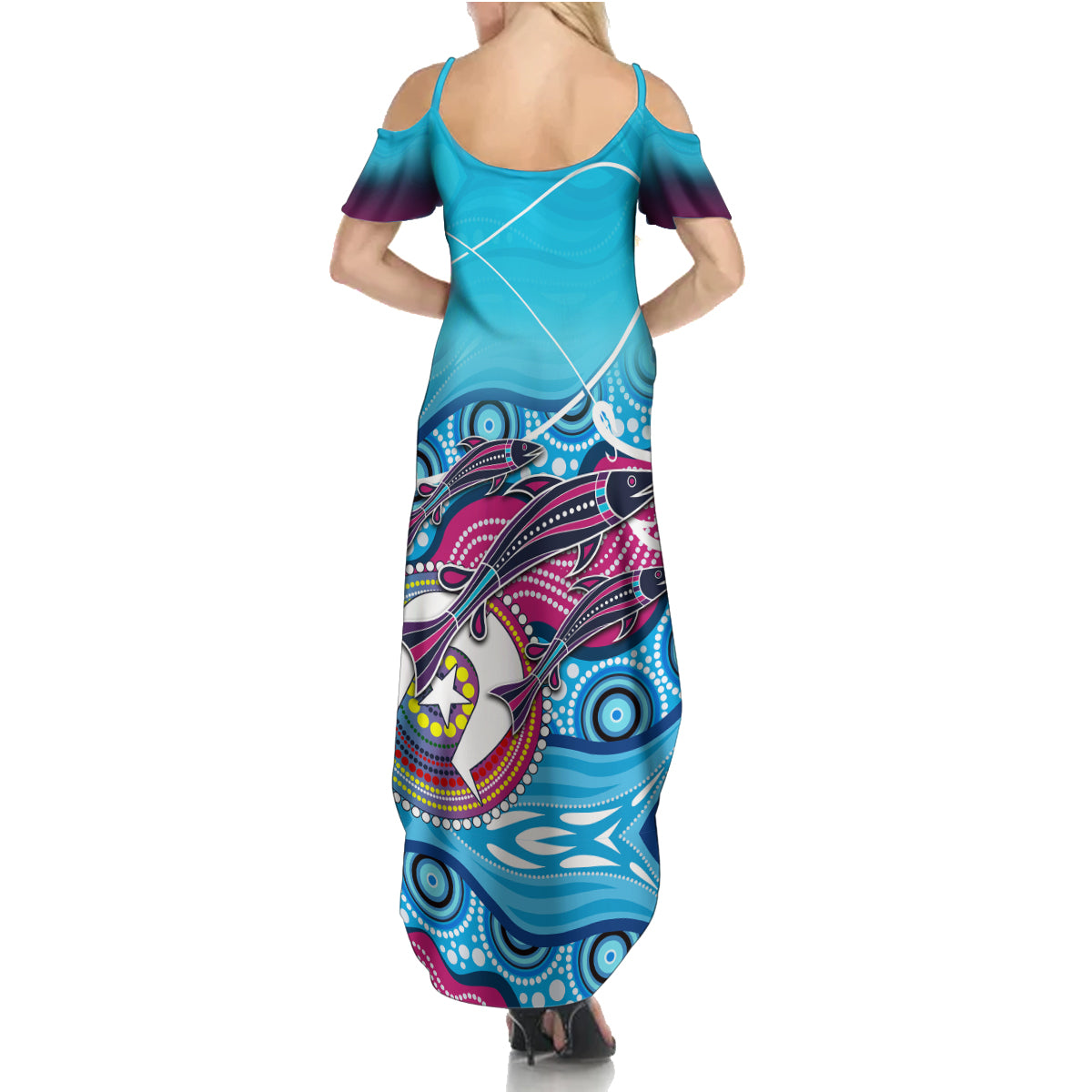 australia-fishing-summer-maxi-dress-fishaholic-with-the-dhari-symbol-and-aboriginal-pattern