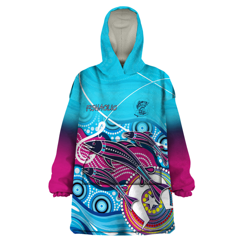 Australia Fishing Wearable Blanket Hoodie Fishaholic With The Dhari Symbol And Aboriginal Pattern - Vibe Hoodie Shop