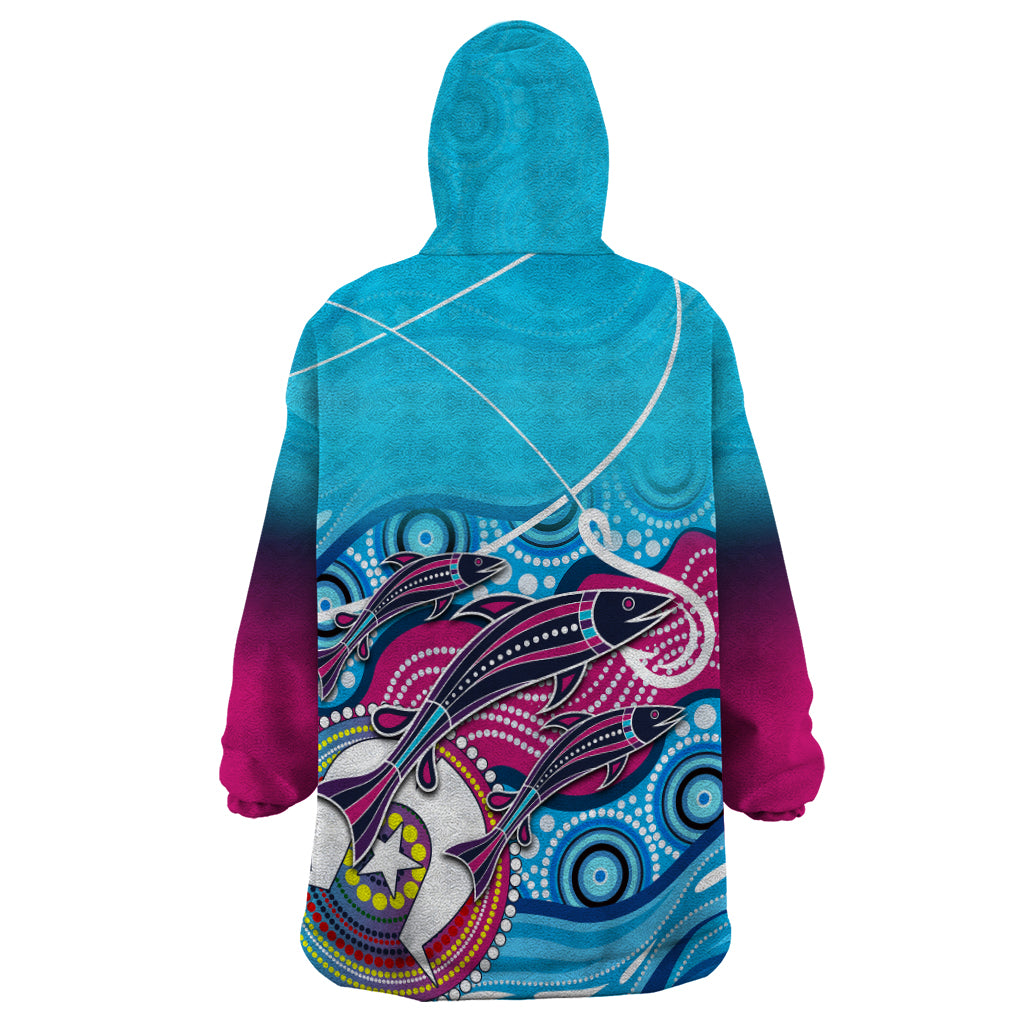 Australia Fishing Wearable Blanket Hoodie Fishaholic With The Dhari Symbol And Aboriginal Pattern - Vibe Hoodie Shop