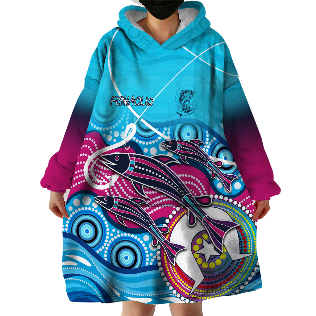 Australia Fishing Wearable Blanket Hoodie Fishaholic With The Dhari Symbol And Aboriginal Pattern - Vibe Hoodie Shop