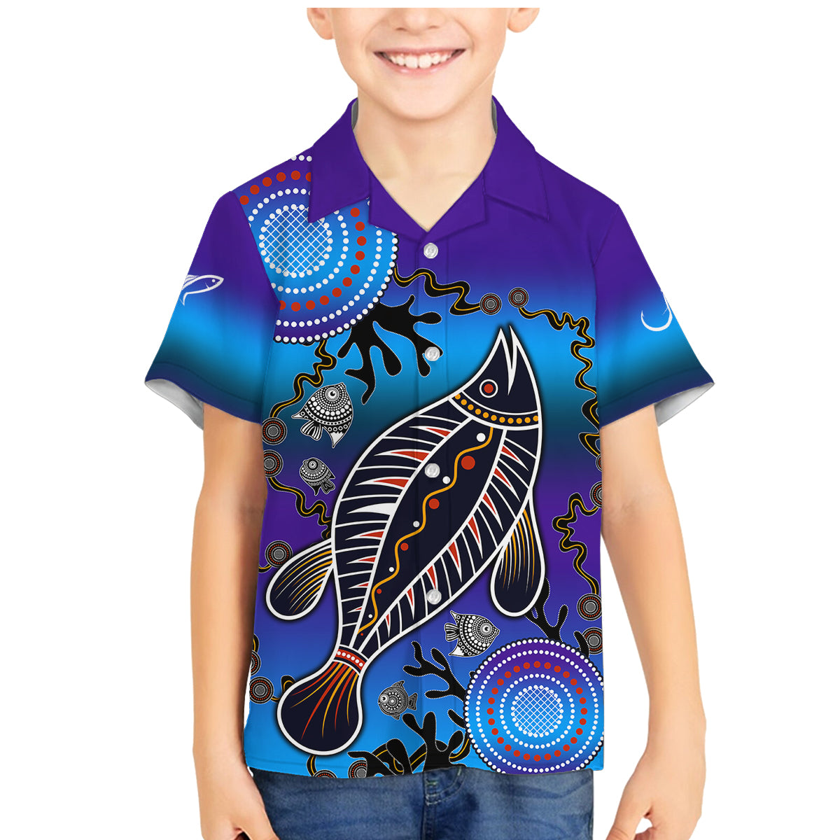 australia-fishing-family-matching-mermaid-dress-and-hawaiian-shirt-hooked-on-fishing-with-aboriginal-patterns