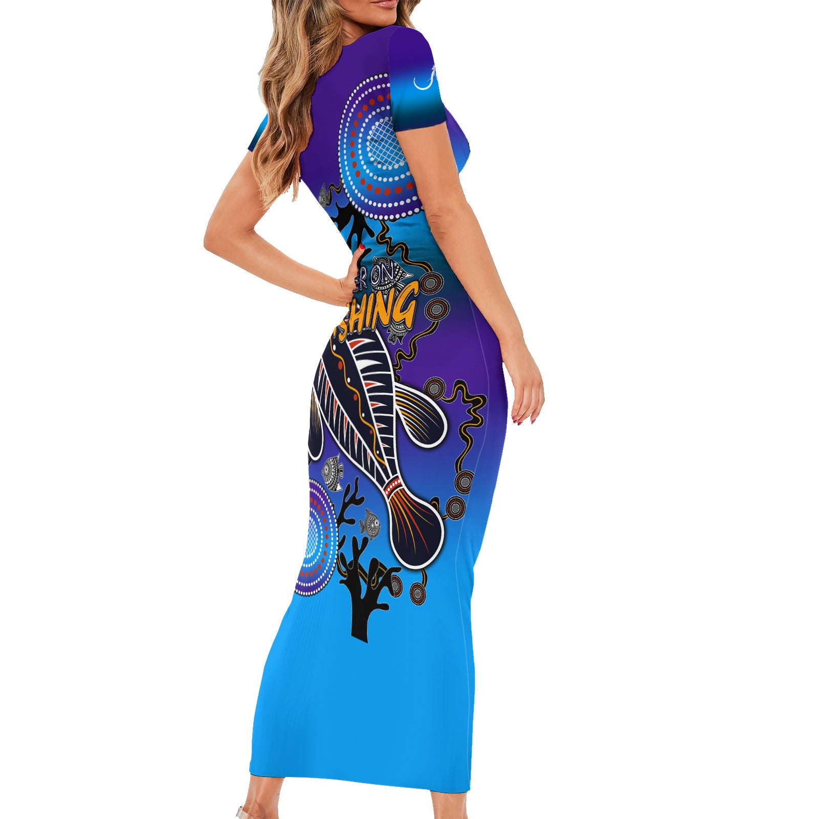 australia-fishing-family-matching-short-sleeve-bodycon-dress-and-hawaiian-shirt-hooked-on-fishing-with-aboriginal-patterns