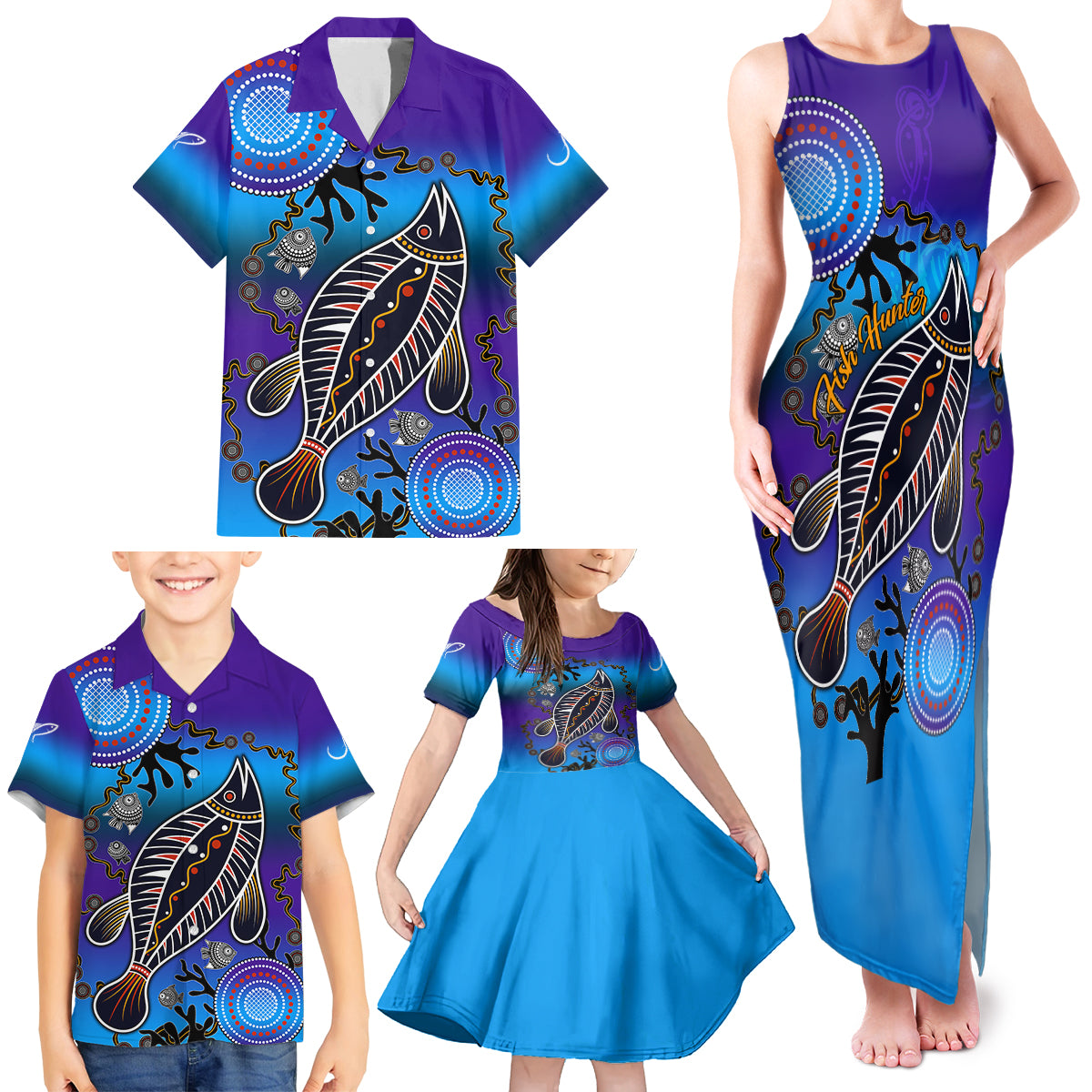 australia-fishing-family-matching-tank-maxi-dress-and-hawaiian-shirt-hooked-on-fishing-with-aboriginal-patterns