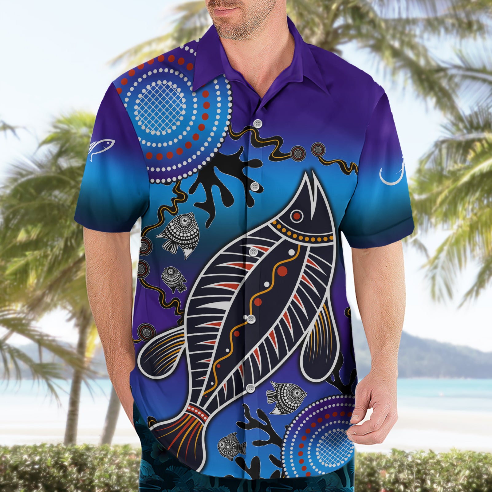 Australia Fishing Hawaiian Shirt Hooked On Fishing With Aboriginal Patterns - Vibe Hoodie Shop