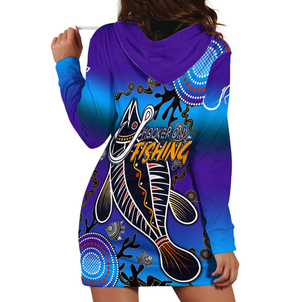 Australia Fishing Hoodie Dress Hooked On Fishing With Aboriginal Patterns - Vibe Hoodie Shop