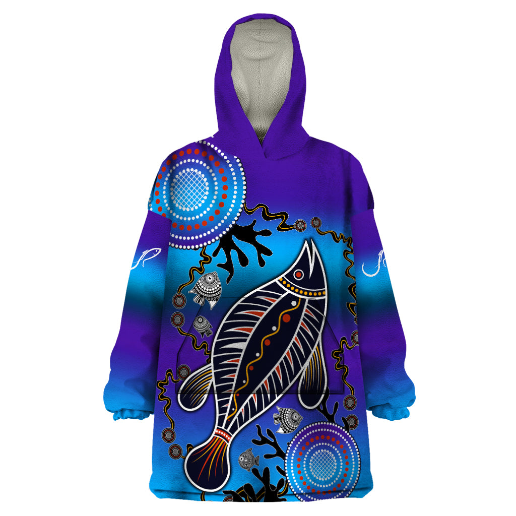 Australia Fishing Wearable Blanket Hoodie Hooked On Fishing With Aboriginal Patterns - Vibe Hoodie Shop