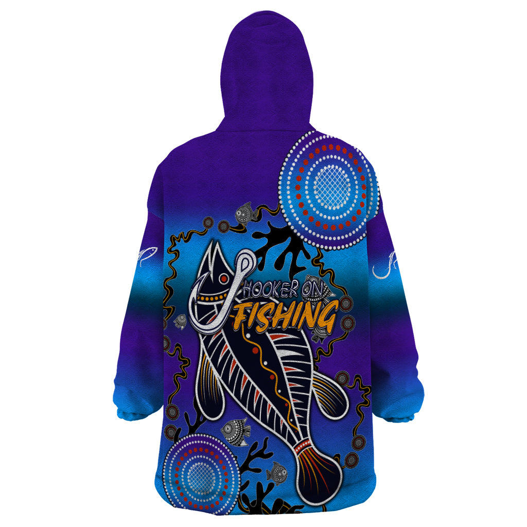 Australia Fishing Wearable Blanket Hoodie Hooked On Fishing With Aboriginal Patterns - Vibe Hoodie Shop