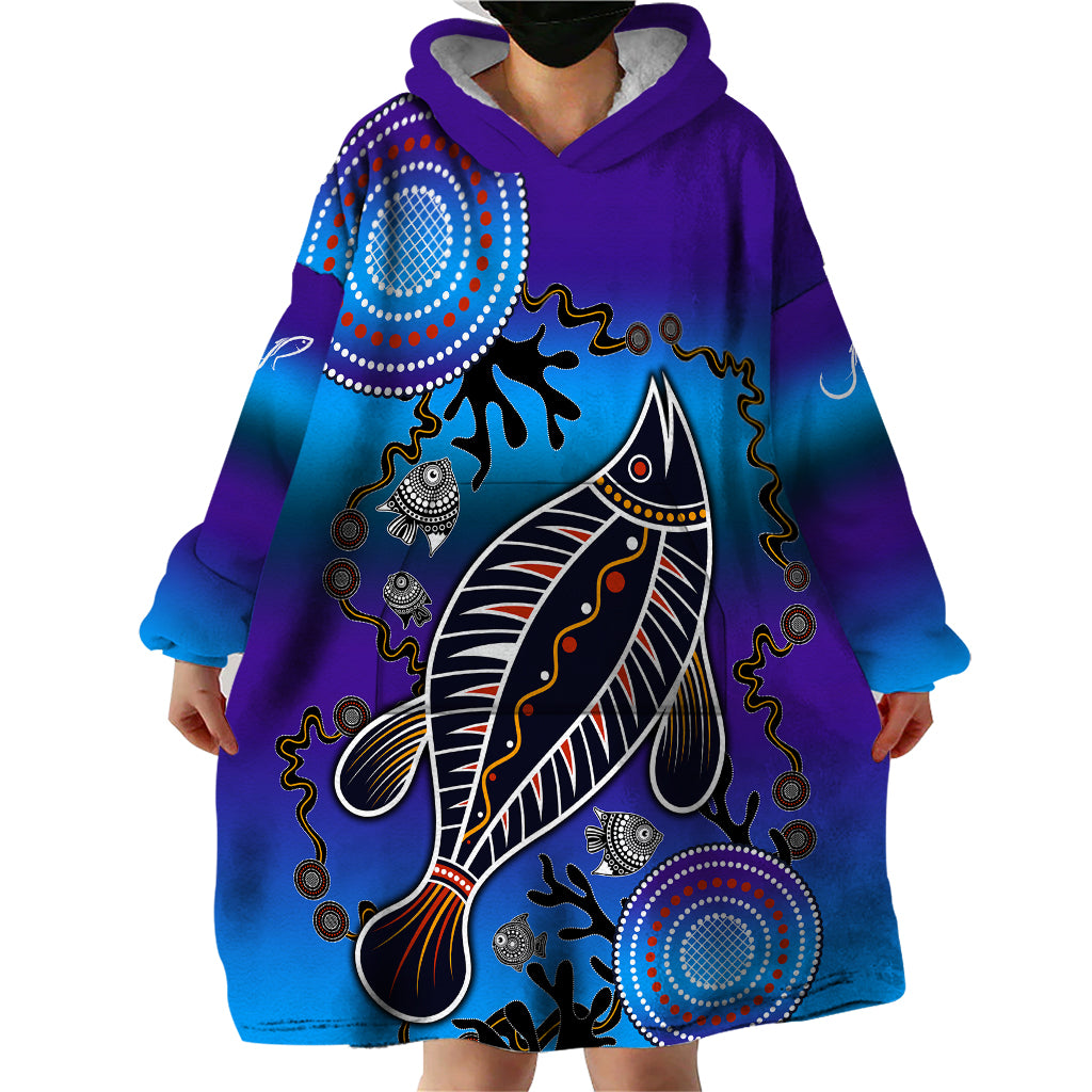 Australia Fishing Wearable Blanket Hoodie Hooked On Fishing With Aboriginal Patterns - Vibe Hoodie Shop