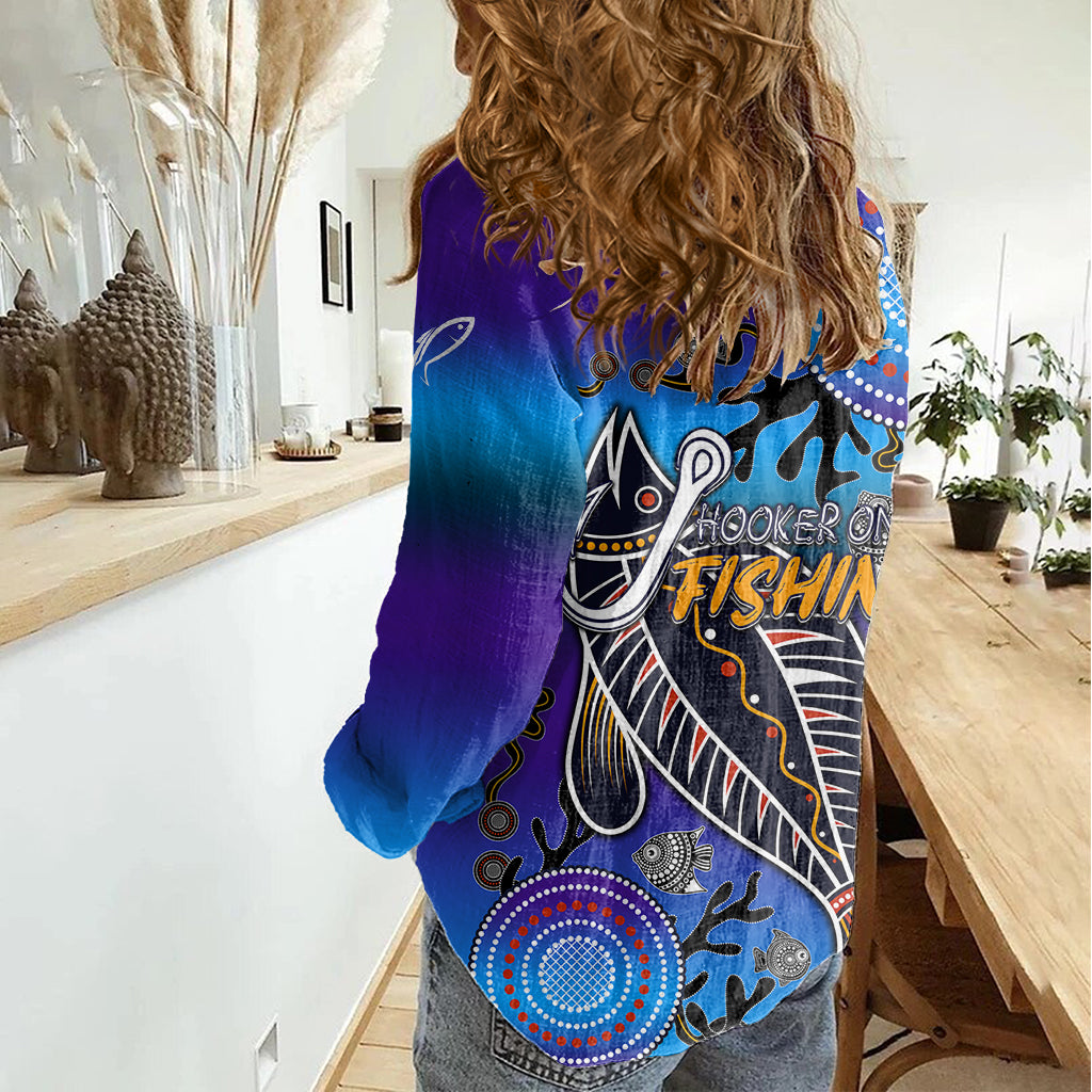 Australia Fishing Women Casual Shirt Hooked On Fishing With Aboriginal Patterns - Vibe Hoodie Shop