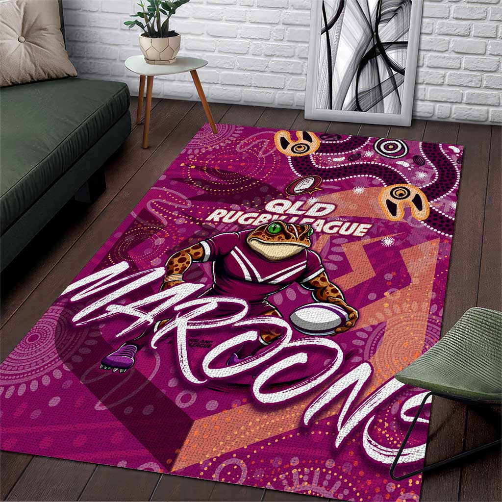 Personalized QLD Rugby League Area Rug Maroons Aboriginal Art - Vibe Hoodie Shop