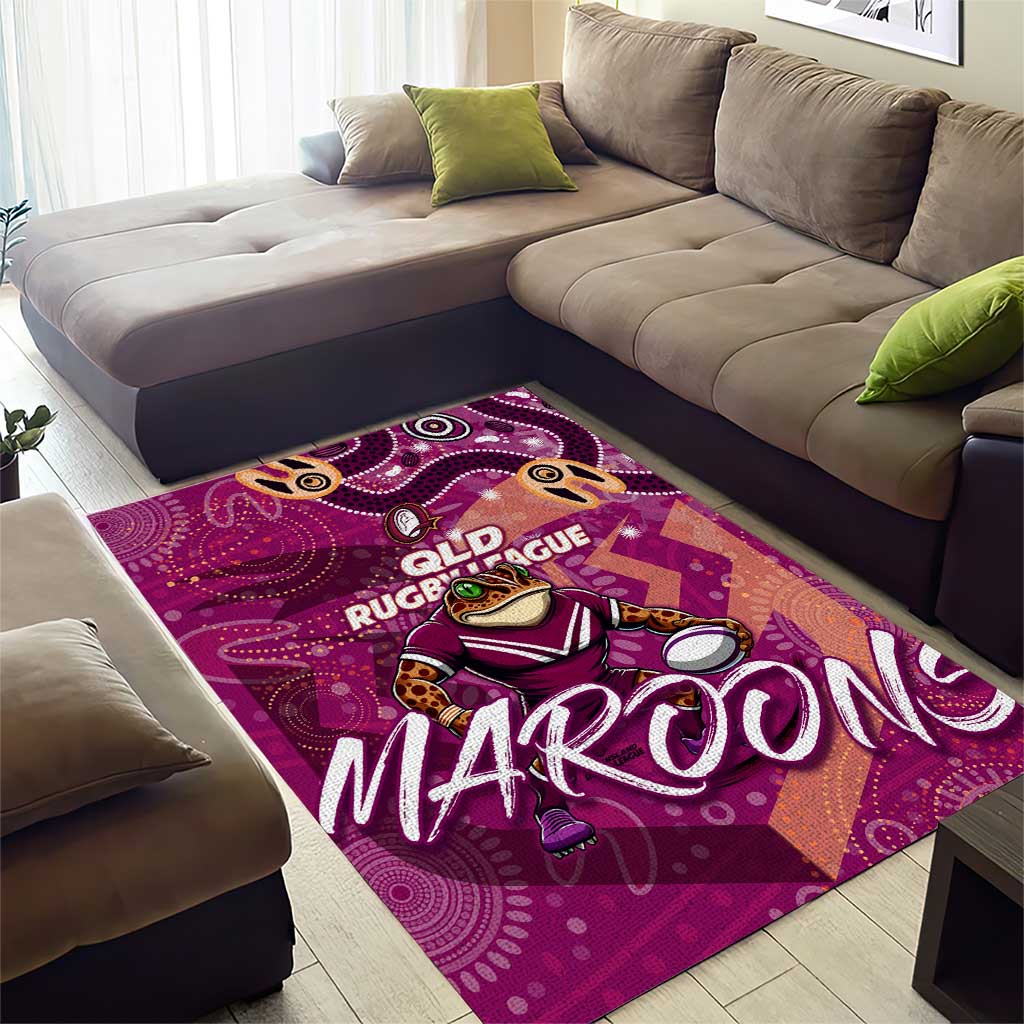Personalized QLD Rugby League Area Rug Maroons Aboriginal Art - Vibe Hoodie Shop