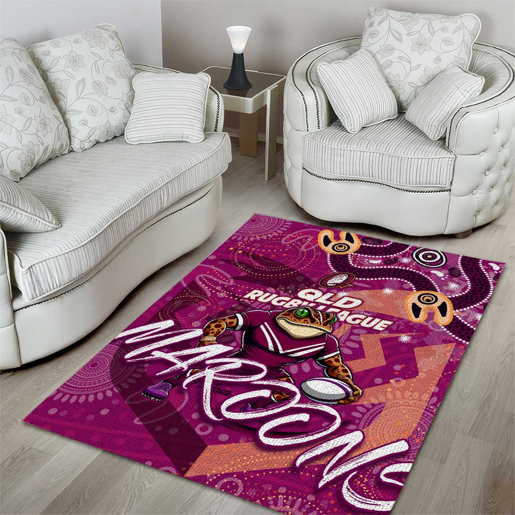 Personalized QLD Rugby League Area Rug Maroons Aboriginal Art - Vibe Hoodie Shop
