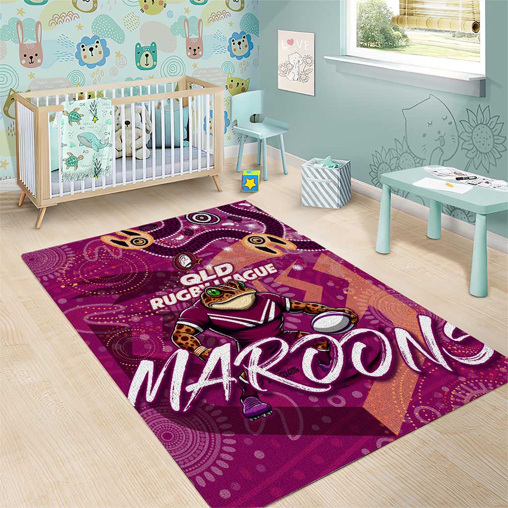 Personalized QLD Rugby League Area Rug Maroons Aboriginal Art - Vibe Hoodie Shop