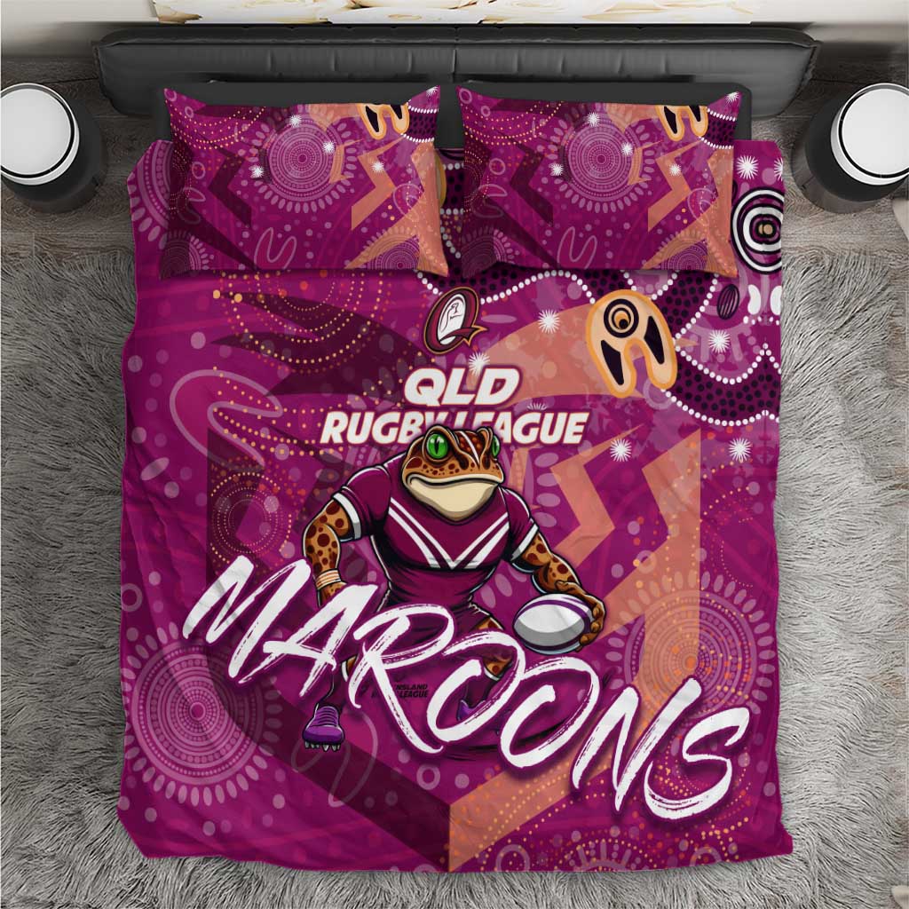 Personalized QLD Rugby League Bedding Set Maroons Aboriginal Art - Vibe Hoodie Shop