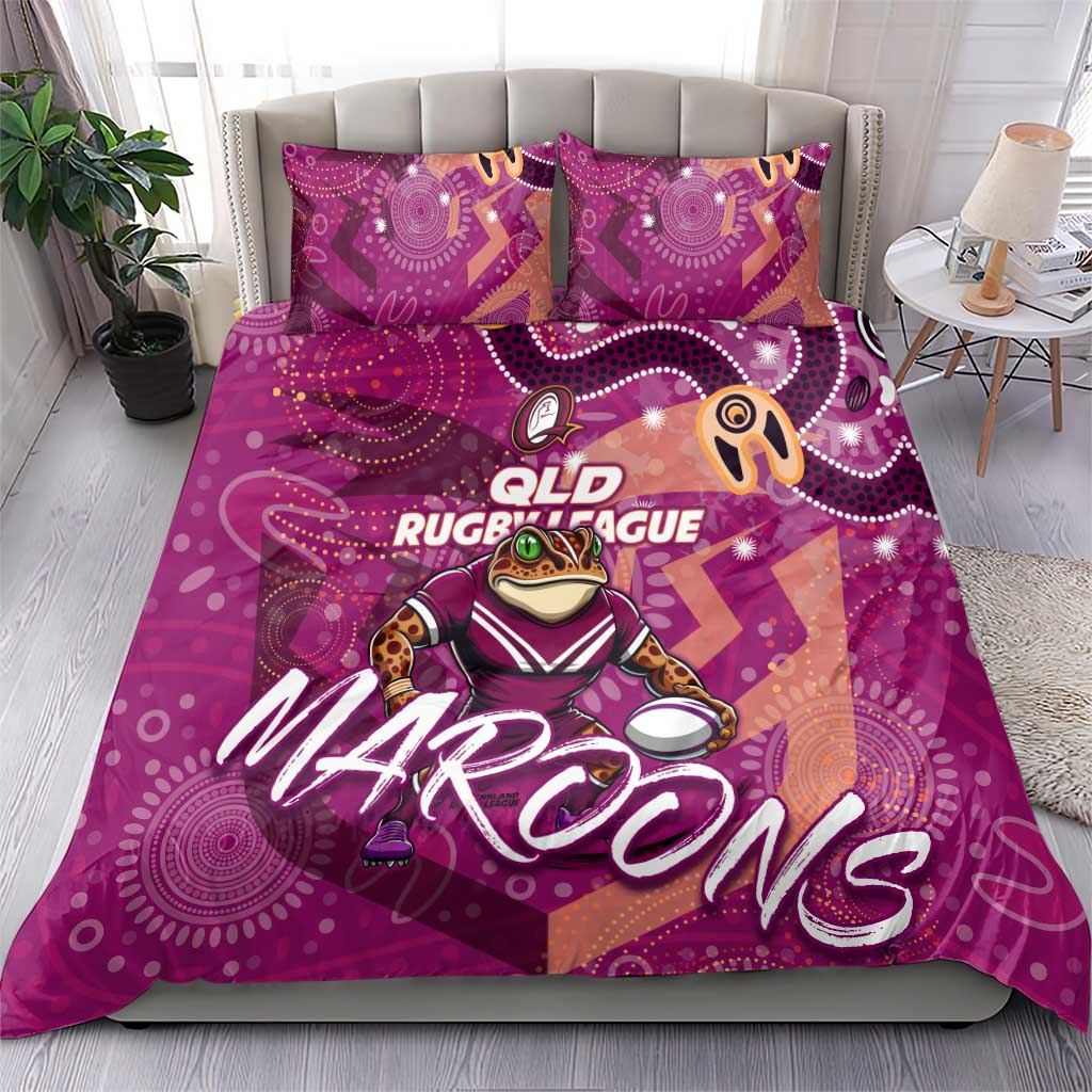 Personalized QLD Rugby League Bedding Set Maroons Aboriginal Art - Vibe Hoodie Shop