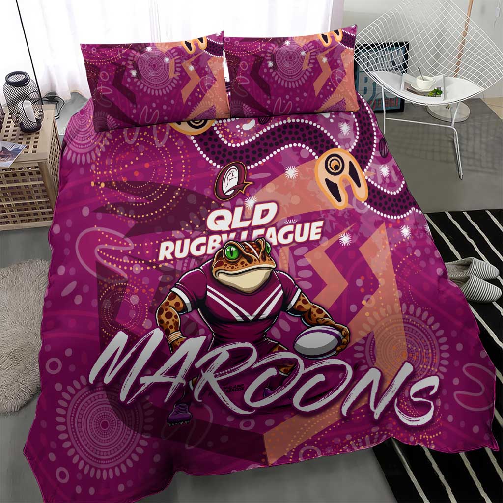 Personalized QLD Rugby League Bedding Set Maroons Aboriginal Art - Vibe Hoodie Shop