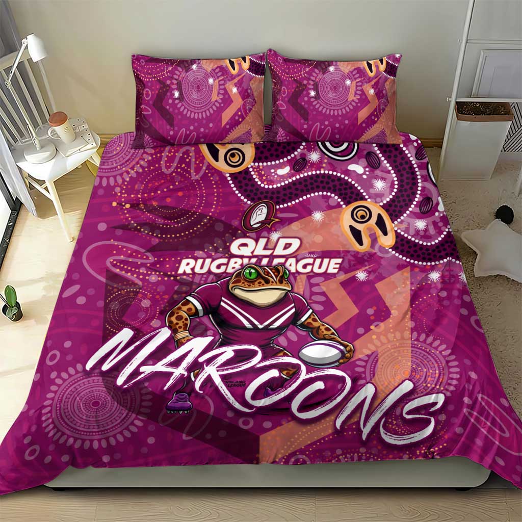 Personalized QLD Rugby League Bedding Set Maroons Aboriginal Art - Vibe Hoodie Shop