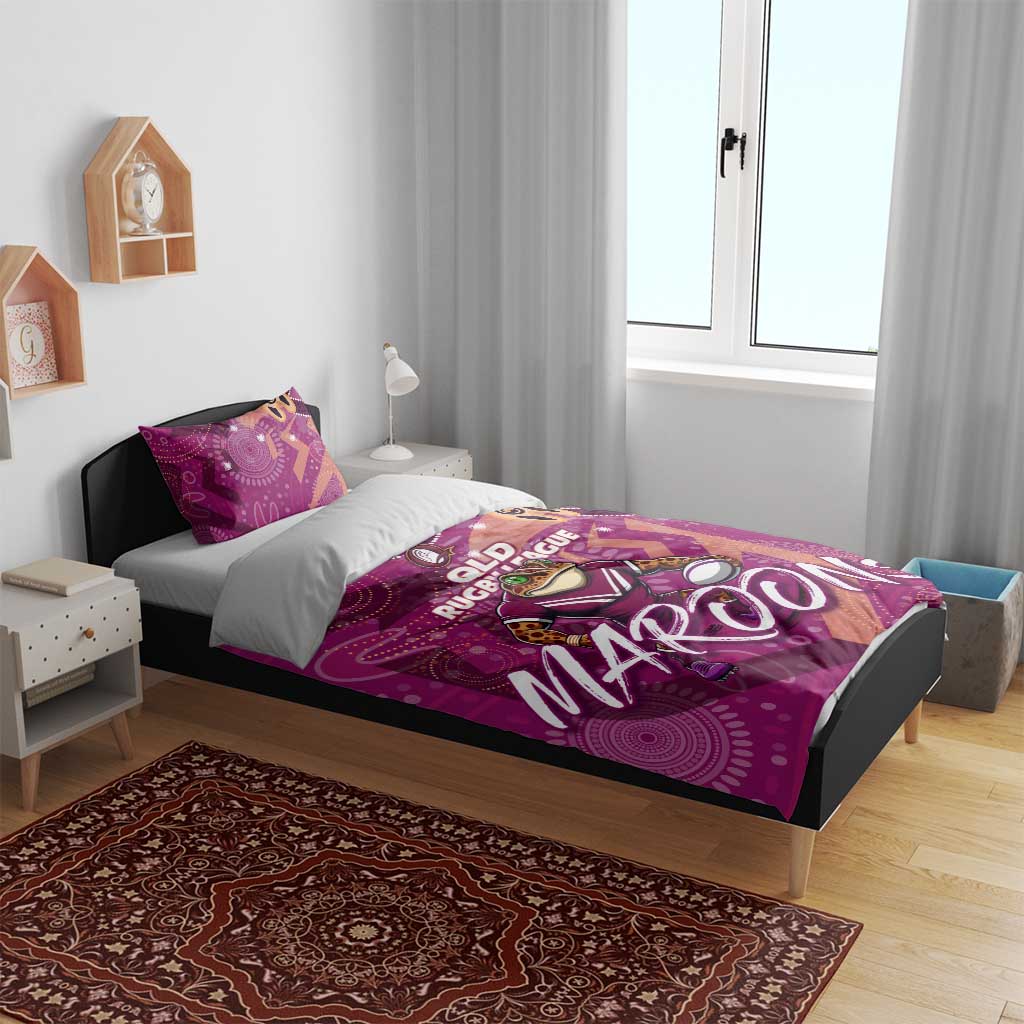 Personalized QLD Rugby League Bedding Set Maroons Aboriginal Art - Vibe Hoodie Shop