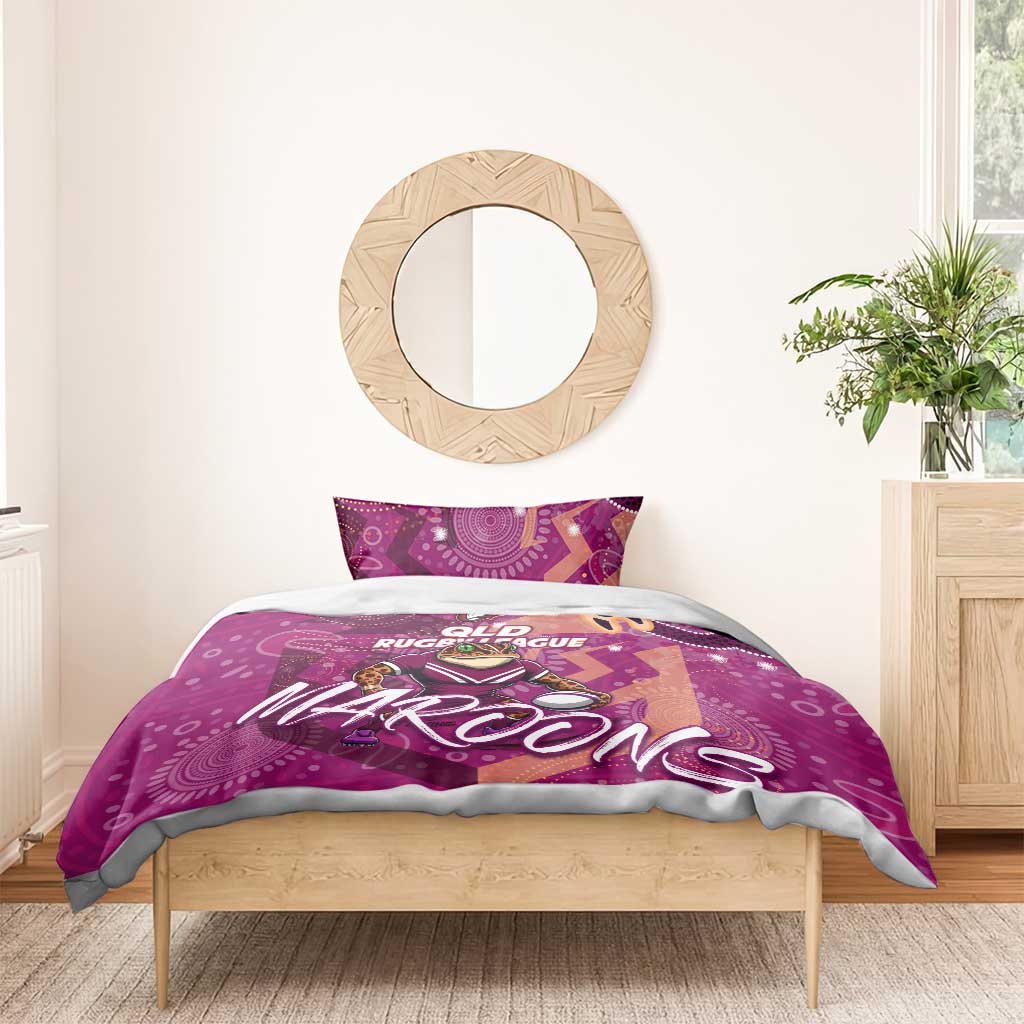 Personalized QLD Rugby League Bedding Set Maroons Aboriginal Art - Vibe Hoodie Shop