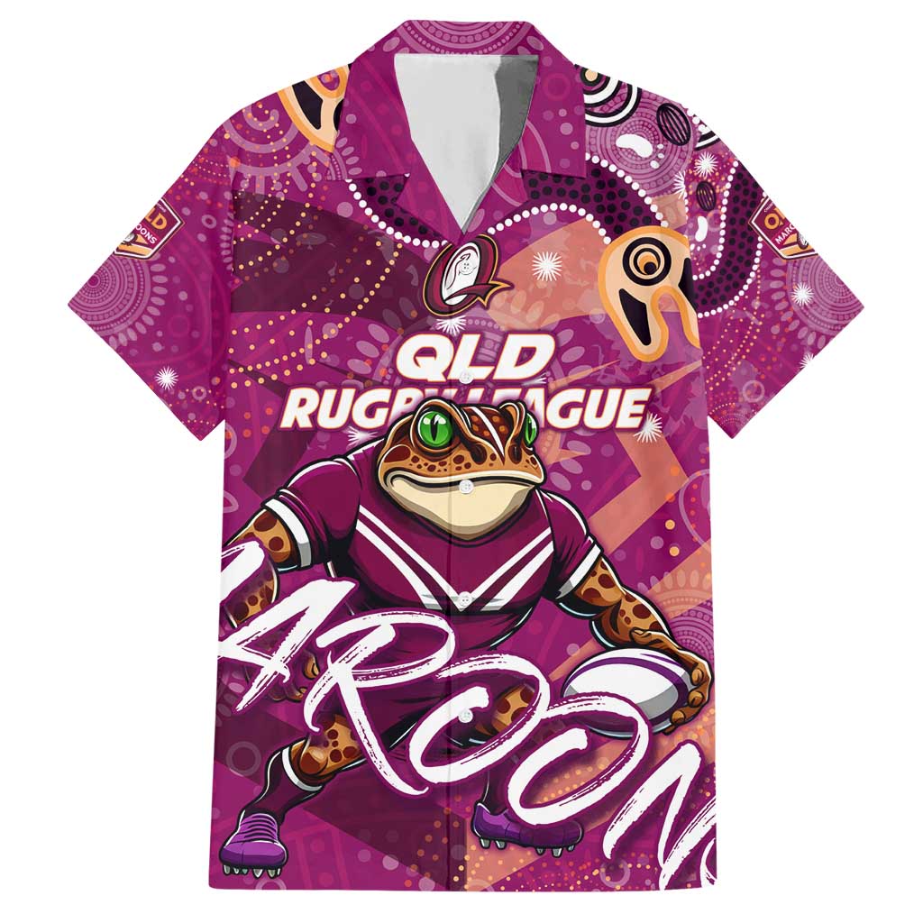 Personalized QLD Rugby League Hawaiian Shirt Maroons Aboriginal Art - Vibe Hoodie Shop