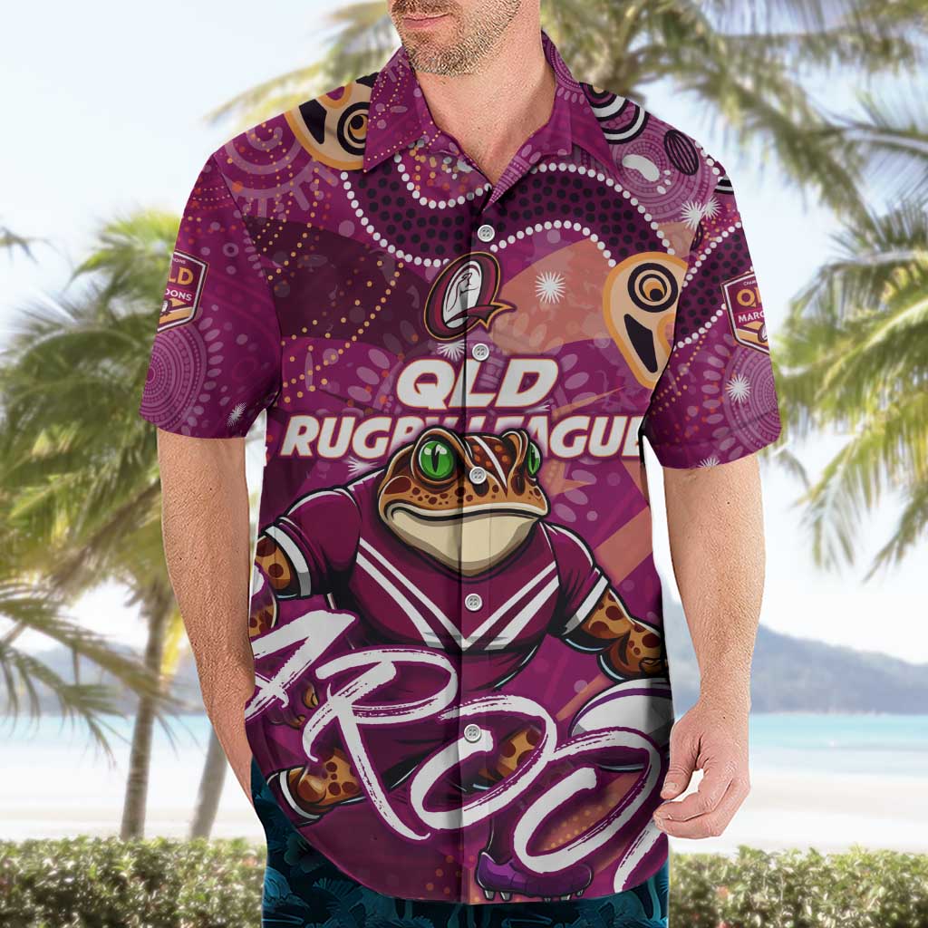 Personalized QLD Rugby League Hawaiian Shirt Maroons Aboriginal Art - Vibe Hoodie Shop