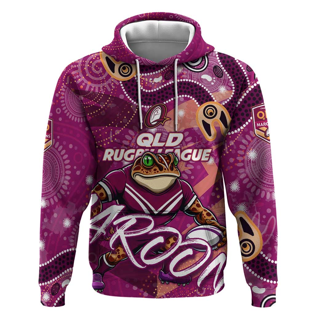 Personalized QLD Rugby League Hoodie Maroons Aboriginal Art - Vibe Hoodie Shop