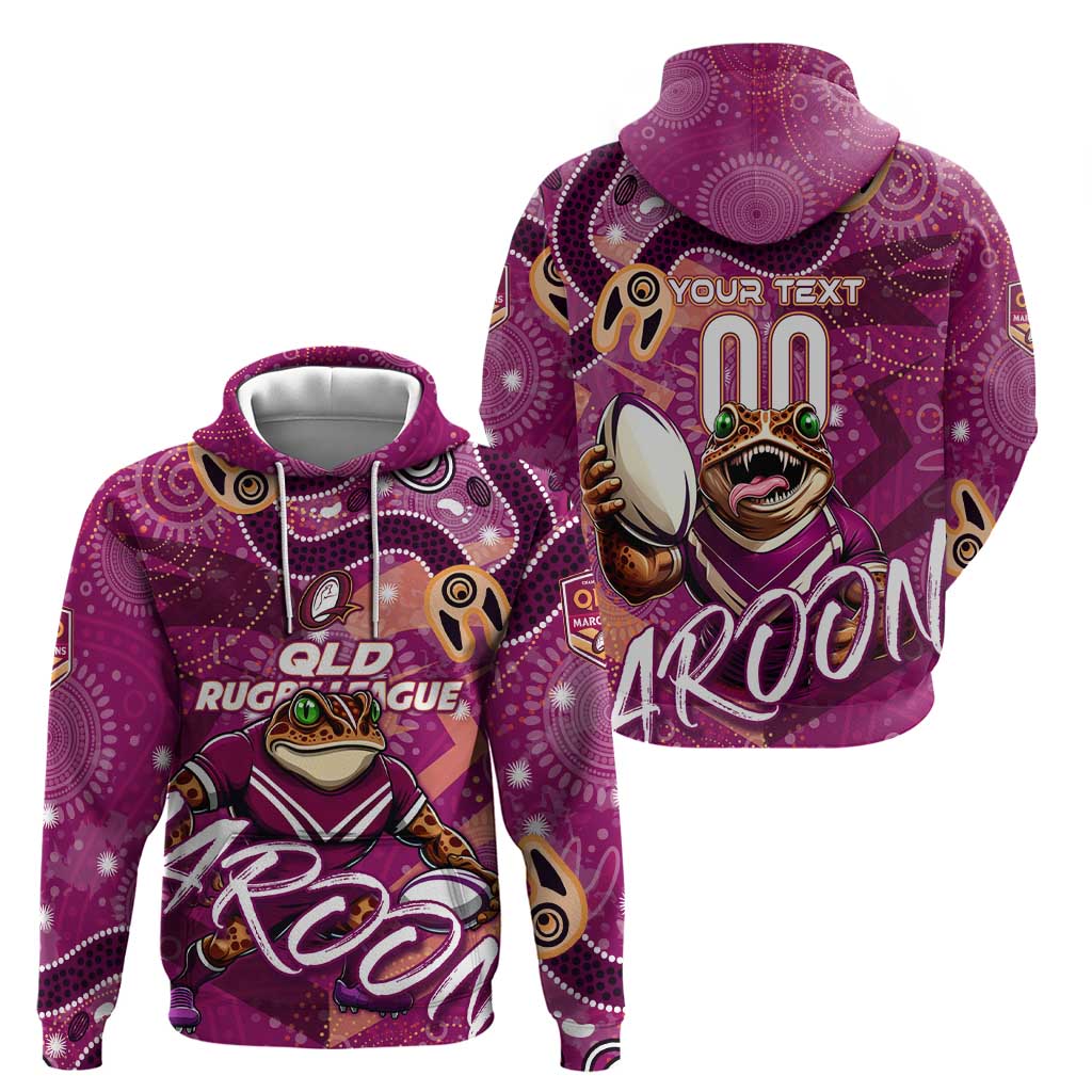 Personalized QLD Rugby League Hoodie Maroons Aboriginal Art - Vibe Hoodie Shop