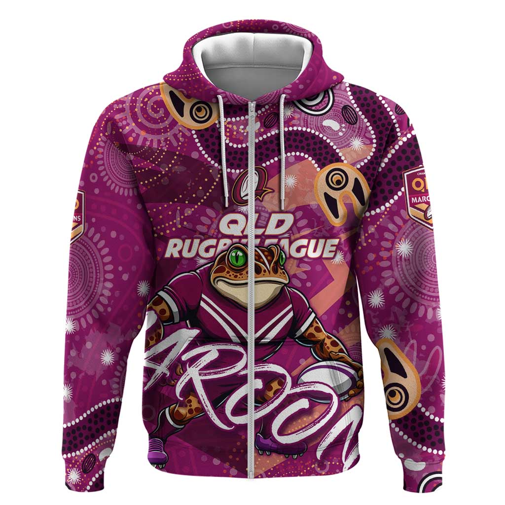 Personalized QLD Rugby League Hoodie Maroons Aboriginal Art - Vibe Hoodie Shop