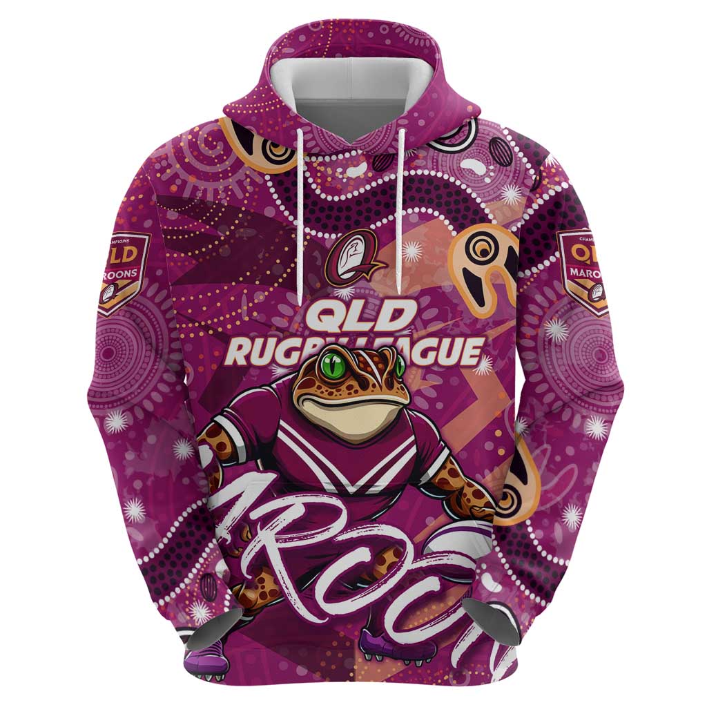Personalized QLD Rugby League Hoodie Maroons Aboriginal Art - Vibe Hoodie Shop