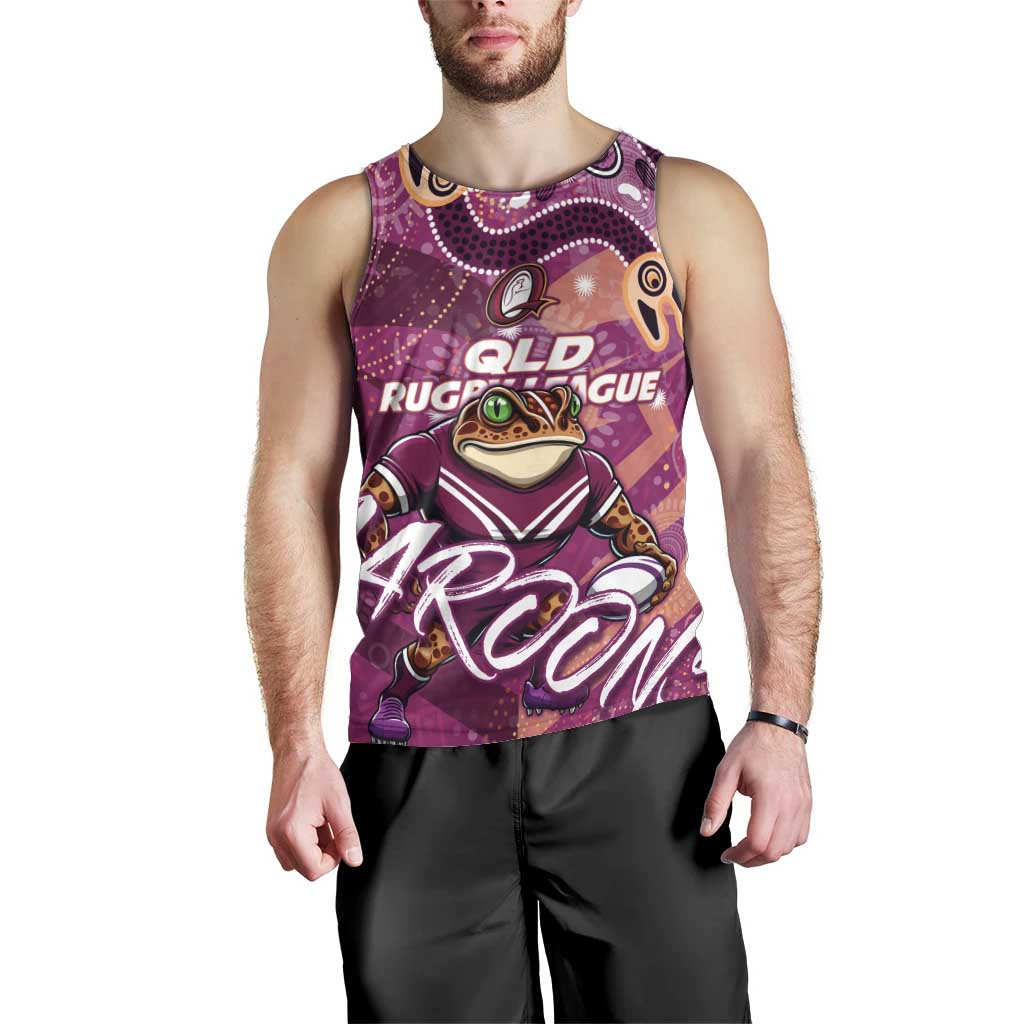 Personalized QLD Rugby League Men Tank Top Maroons Aboriginal Art - Vibe Hoodie Shop