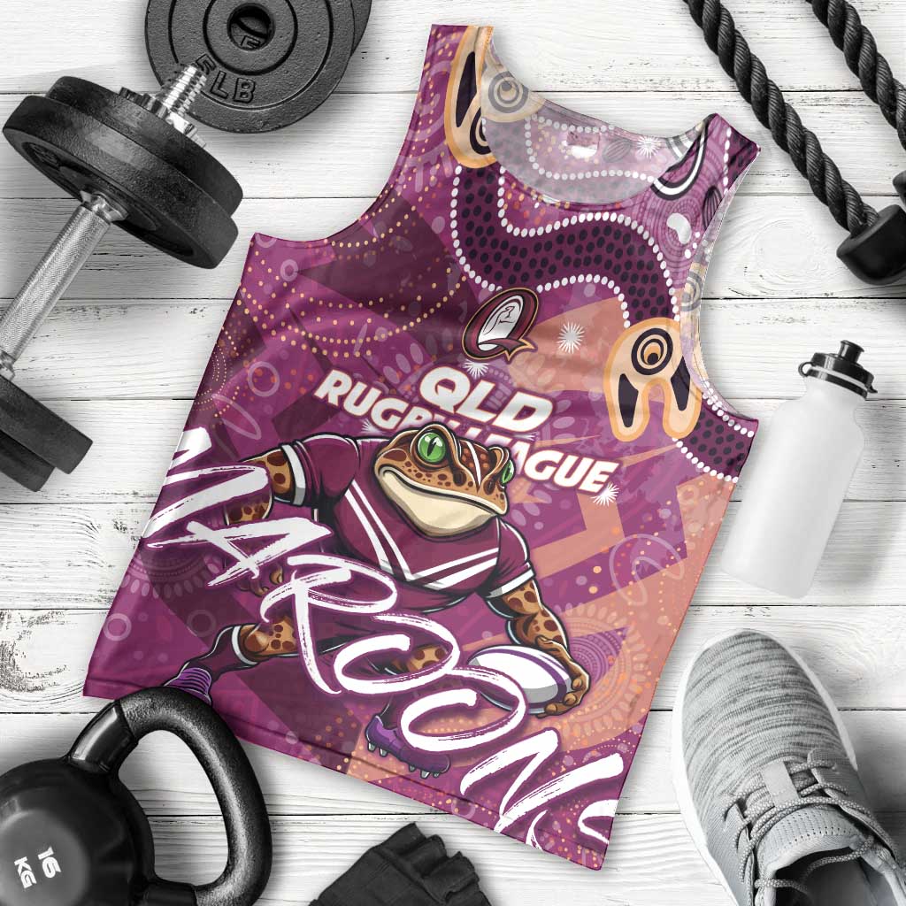 Personalized QLD Rugby League Men Tank Top Maroons Aboriginal Art - Vibe Hoodie Shop