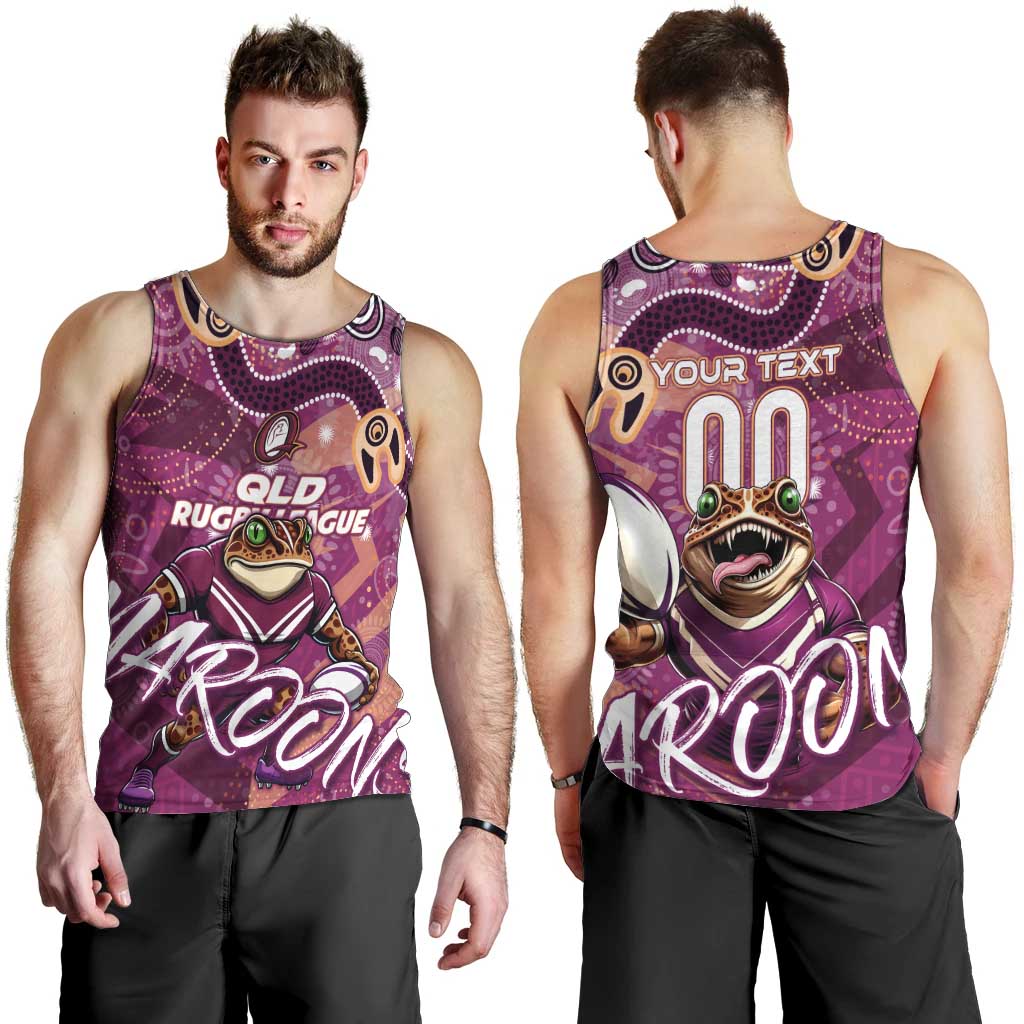 Personalized QLD Rugby League Men Tank Top Maroons Aboriginal Art - Vibe Hoodie Shop