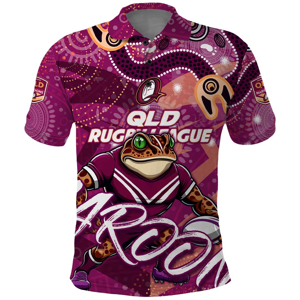 Personalized QLD Rugby League Polo Shirt Maroons Aboriginal Art - Vibe Hoodie Shop